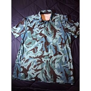 Scales Gear Mens Blue Shark Camo Performance Fishing Polo Shirt Large